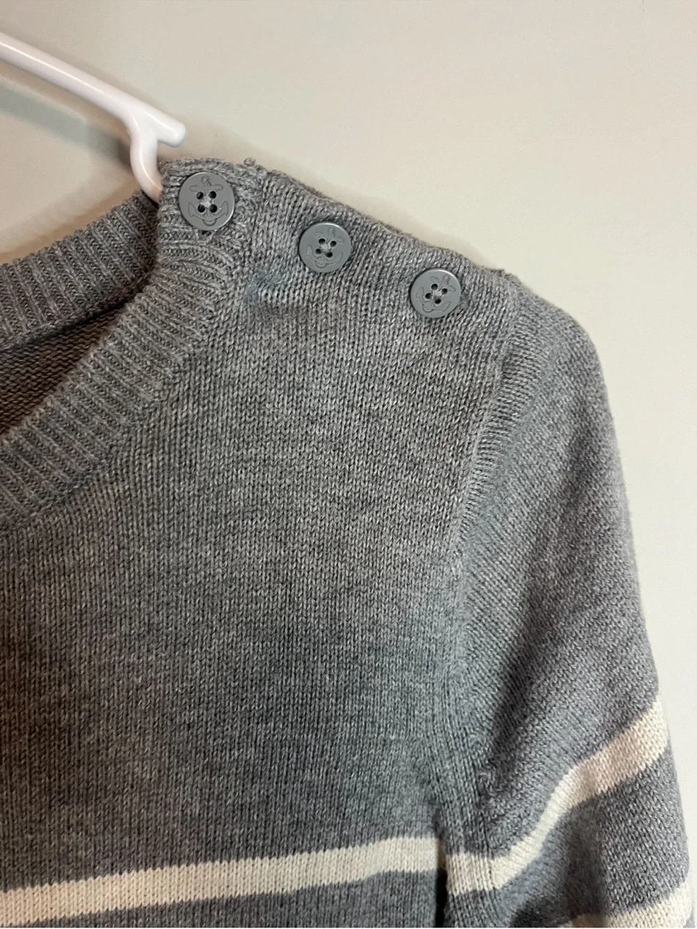 GAP Gray and White Striped Button-Shoulder Crewneck Sweater xxl 14/16